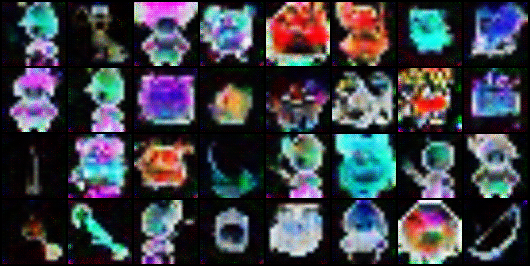GAN-generated pixel art samples after 10 epochs
